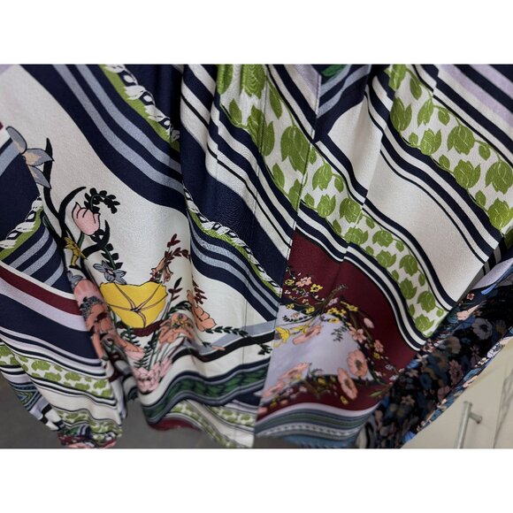 Tory Burch Homage to Flower Patchwork Silk Blouse Top Floral Stripe Bow Tie 4 - Picture 9 of 16